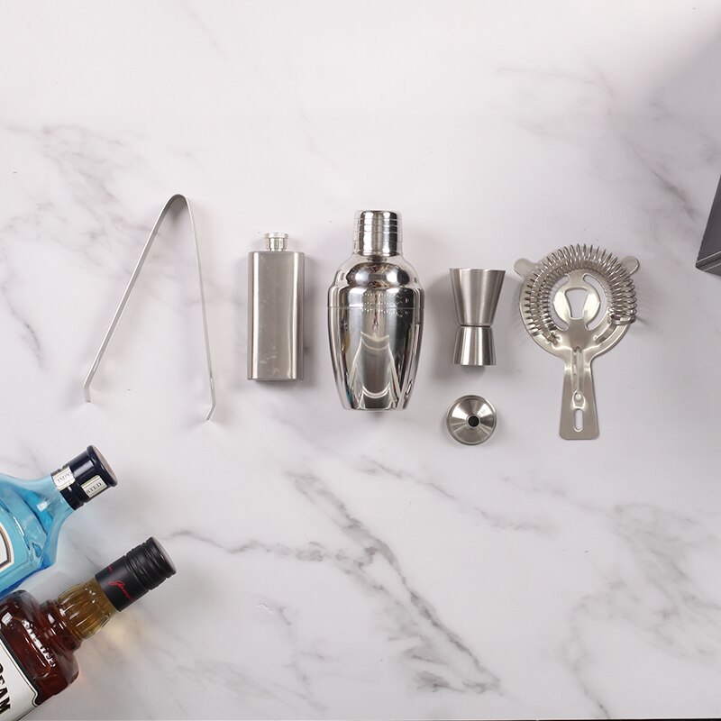 Cocktail Bar Set With Leather Case Including Jigger Hip Flask Strainer Funnel Ice Tongs Cocktail Shaker Set