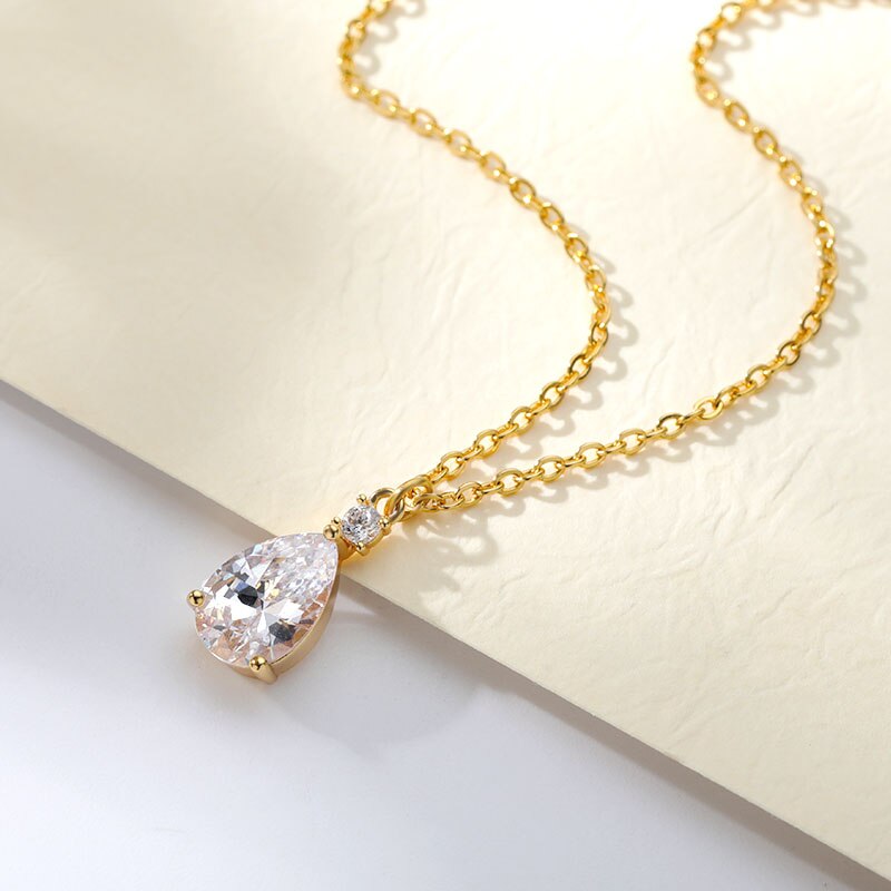 ICFTZWE kubisch Zirkon Wasser Tropfen Anhänger Halsketten Für Frauen Kristall Waterdrop Halskette Hochzeit Schmuck Zubehör