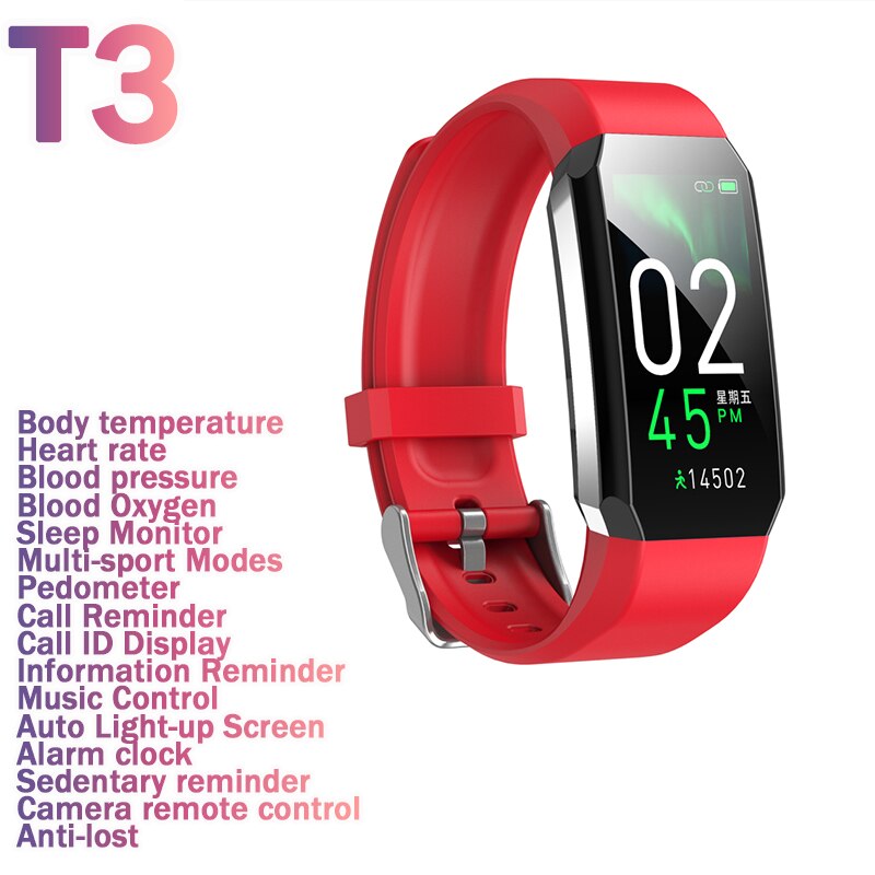 Smart Uhr Körper Temperatur Messen Sport Fitness Uhr Herz Rate Blutdruck Sauerstoff Monitor Smartwatch Für Handy: 03 T3