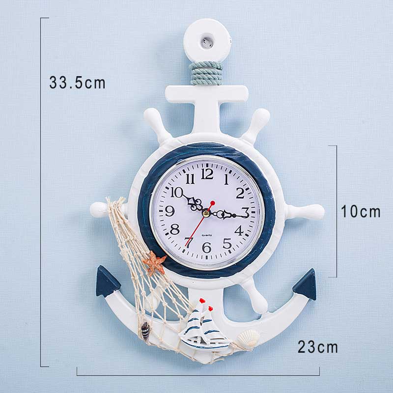 Horloge murale en bois marine d'été de style méditerranéen, gouvernail, ancre, décoration de la maison, horloge murale, décoration, montre numérique en bois muet: Petit d