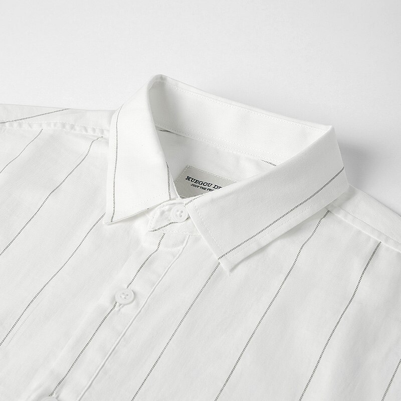 KUEGOU 100% cotton Striped Shirts Spring Autumn Men's Shirt Long Sleeve leisure White Streetwear Plus size BC-20501