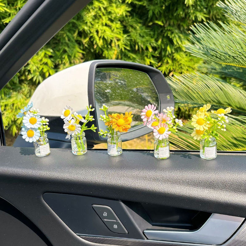 Decoración de consola central Interior de coche, bonito florero Sakura Gypsophila, adornos para salpicadero Interior de coche, decoración de escritorio para el hogar