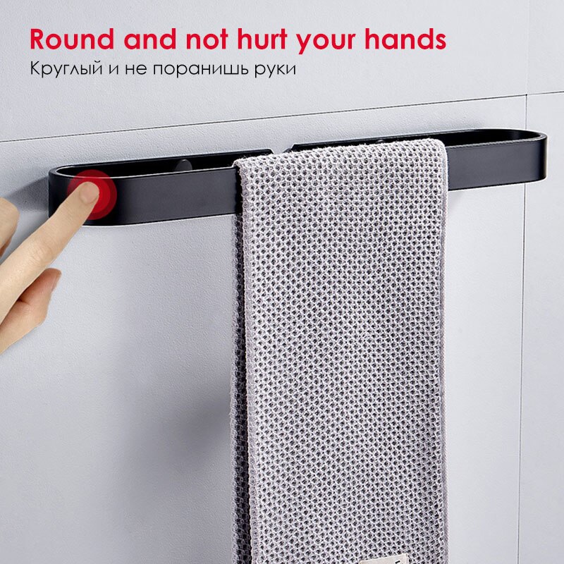 Zwart Badhanddoek Houder Badkamer Handdoekenrek Geen Punch Handdoek Rail Rack Handdoek Houder Badkamer Opslag Plank