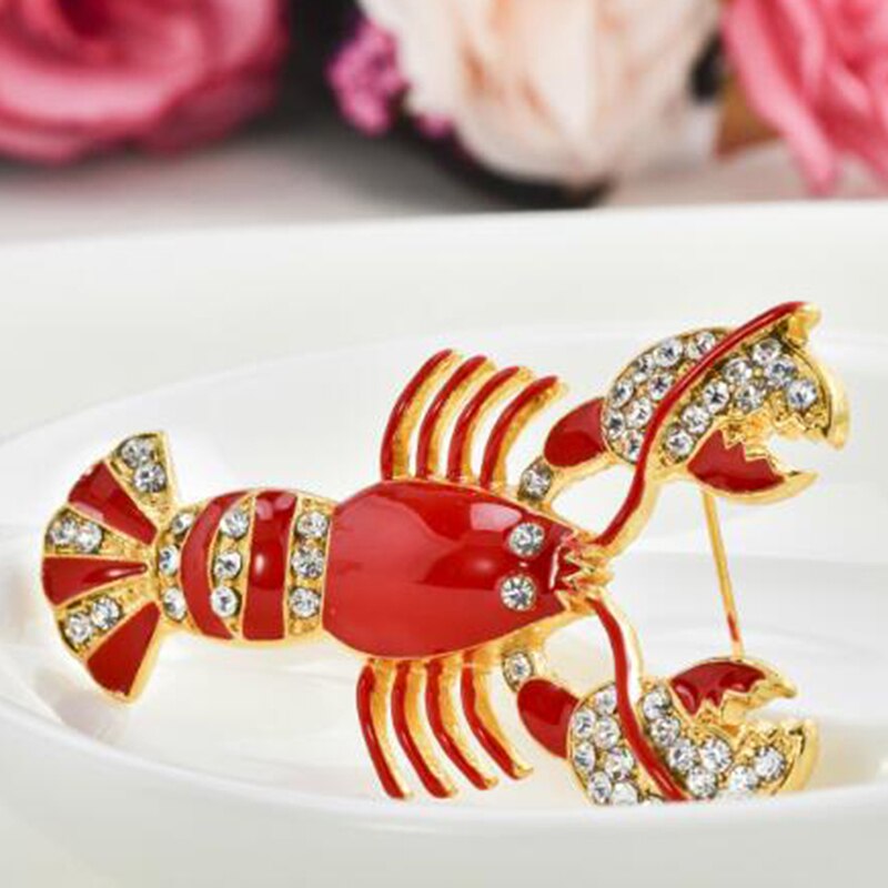 Cute Red Crystal Women Brouches Rhinestone Lobster Brooch Pin Strass Broches Clothing Accessories