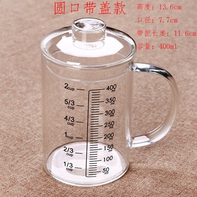 Taza medidora de vidrio resistente al calor, taza de leche para niños, horno microondas, taza de agua, cubierta transparente: 06