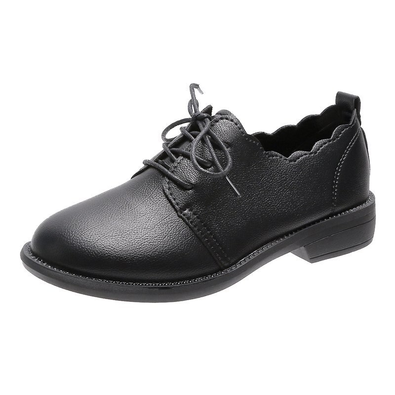 Spring Autumn Women's Oxford Shoes Black Lace Up Leather Shoes Wave Brogue Shoes Cross-tied Casual Shoes zapatos mujer 8812N: Black wave / 37