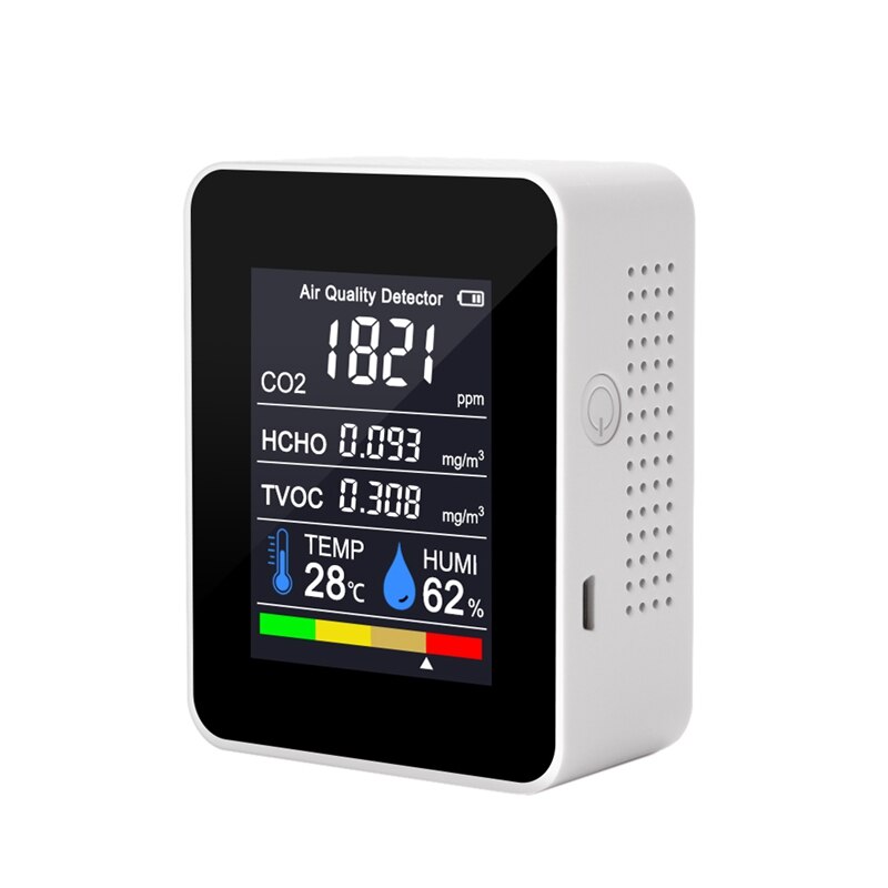 5 In 1 CO2 Meter Digital Temperature Humidity Sensor Tester Air Monitor Carbon Dioxide TVOC HCHO Detector: white