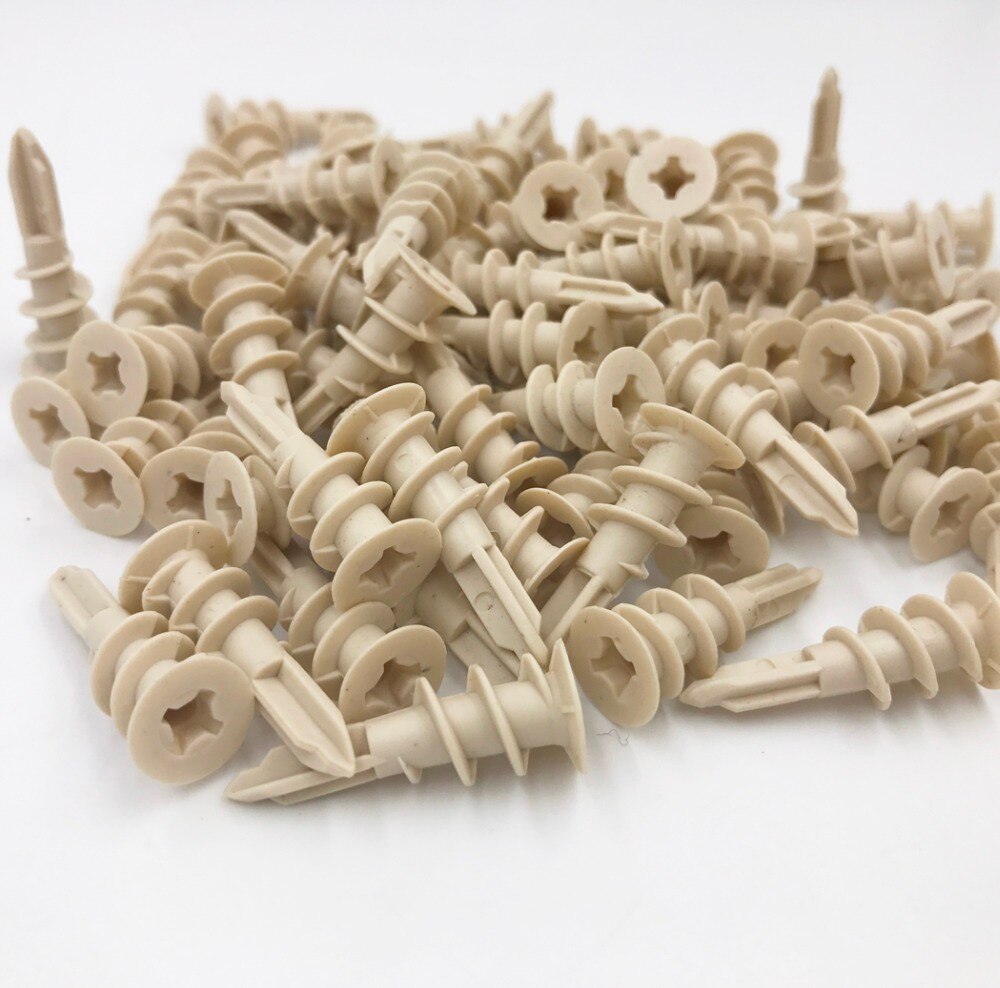 Plasterboard Anchor 100pcs 6x33mm Drywall Nylon Ribbed Anchor Self Drilling Wall Drywall Plastic Nylon Anchor light yellow