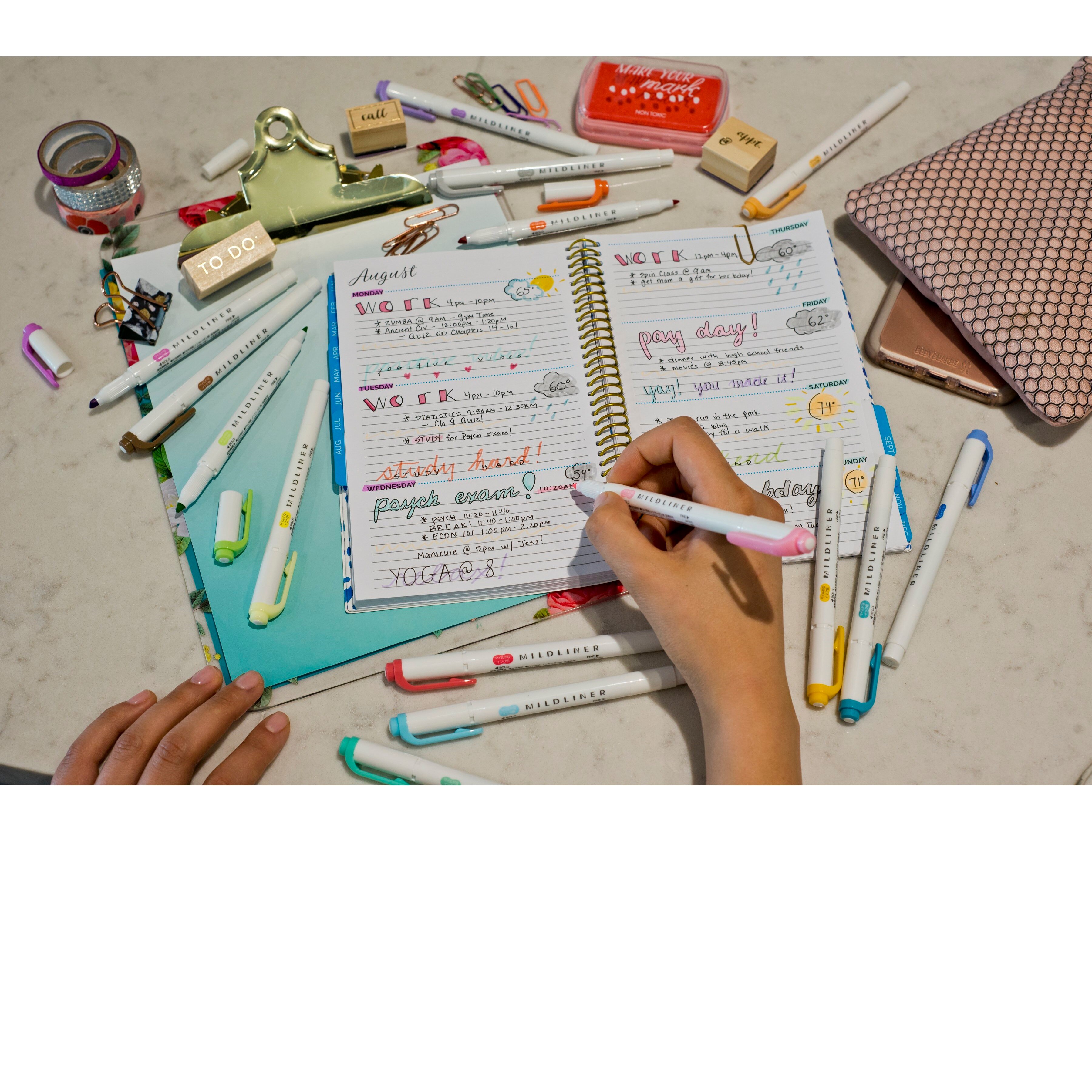 Zebra Mildliner Double Ended Highlighter Pen Set, WKT7 Fine Liner Bold Marker, Fluorescent Hand Lettering Drawing Painting A6506