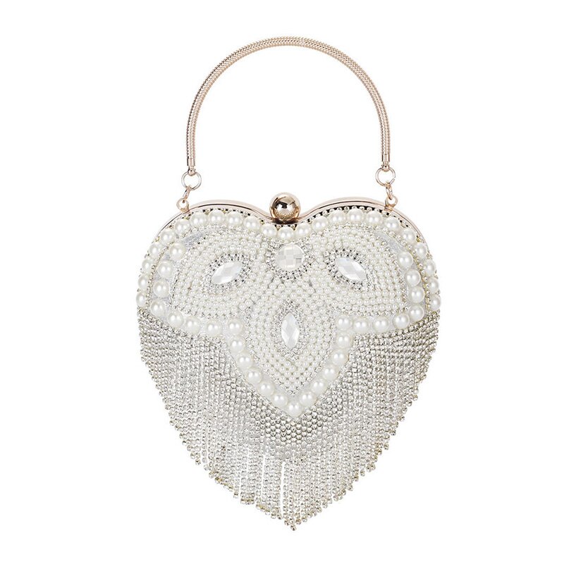 Pochette de soirée en strass pour femmes, motif cœur, argent, diamant, pochette de Banquet, bourse de mariage, portefeuilles de bal: sliver C