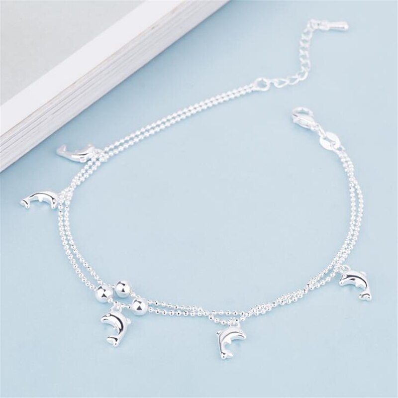 KOFSAC 925 Sterling Silver Anklets For Women Cute Dolphin Ankles Chain Jewelry Female Summer Beach Party Accessories