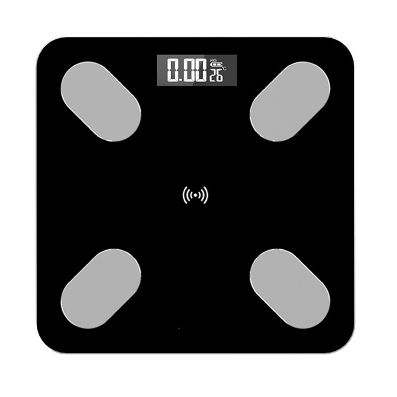 Bluetooth weegschaal lichaamsgewicht badkamerweegschaal slimme weegschaal met achtergrondverlichting lichaamsgewicht water spiermassa bmi: Zwart