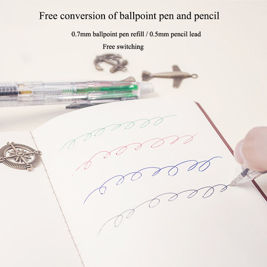4 Colors 0.7mm Ballpoint Pens+0.5mm Mechanical Pencils Multicolor Ballpoint Pen Automatic Pencil For Student Stationery Supplies