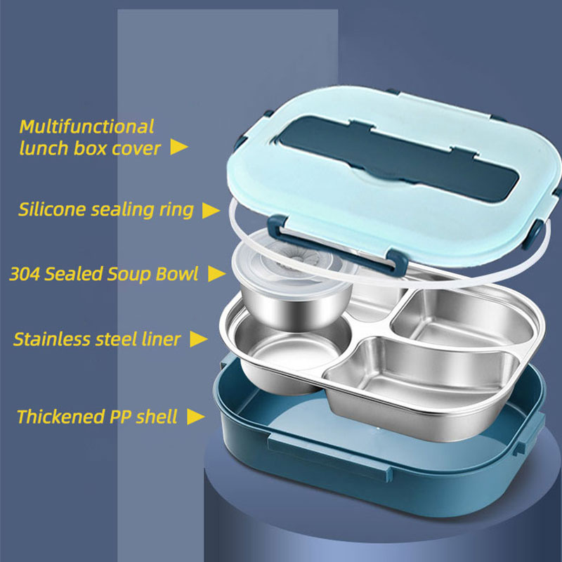 Lunch Box With Compartments Stainless Steel Insulated Tableware Bento Food Container Storage Meal Tray Lunchbox Thermos