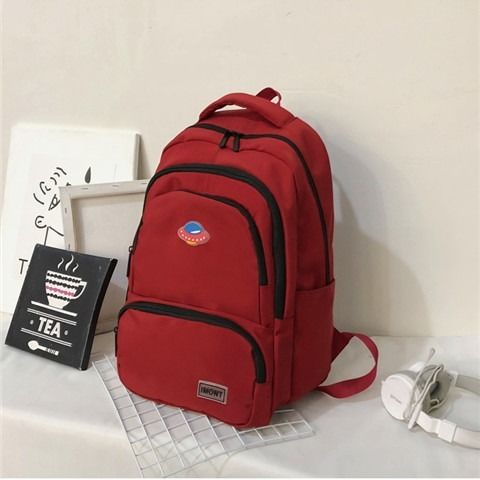 Teen skoletaske pige rygsække kvinder stor kapacitet nylon sort college bogtaske studerende gymnasietaske kvindelige taske pack stor: Rød