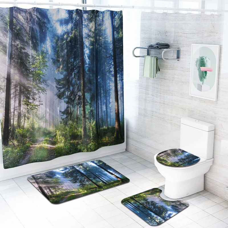 Zeegle-rideau de douche avec tapis de bain | Rideau de bain en tournesol, tapis sur pied antidérapant, tapis de sol, paillasson lavable, tapis de pieds et de toilettes: YL88