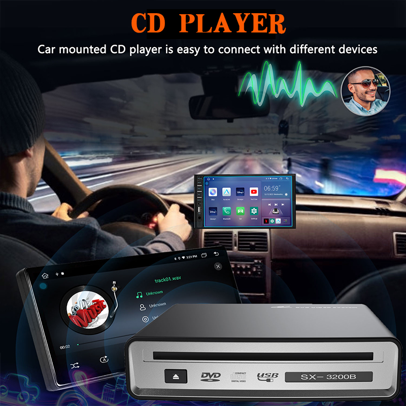 External Car CD Player For Car Host, LED TV, PC and Set-top Box With USB/Type-C Connection CD Player Plug and Play