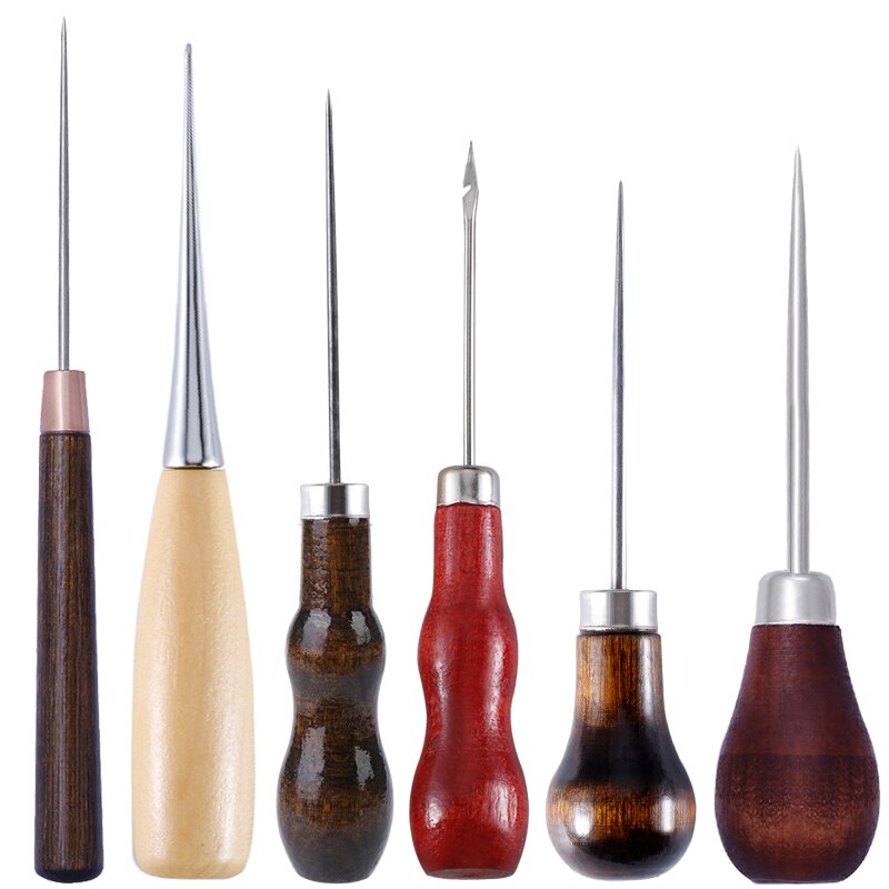 Wooden Handle Awls DIY Leather Tent Sewing Awl Shoes Repair Tool Hand Stitcher Leather craft Awl Punch Hole Leather Tools 1PC