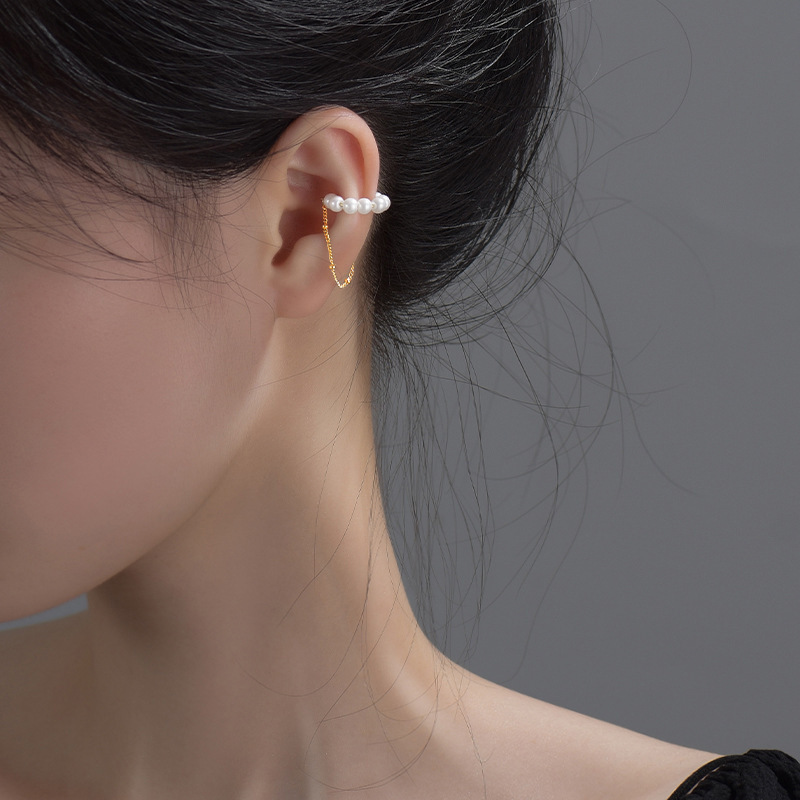 Imitation Pearl Tassel Chain Non Pierced Ear Clip Earring for Women 1PC Chic Kpop Ear Cuff Helix Orbital Girlish Jewelry EF017