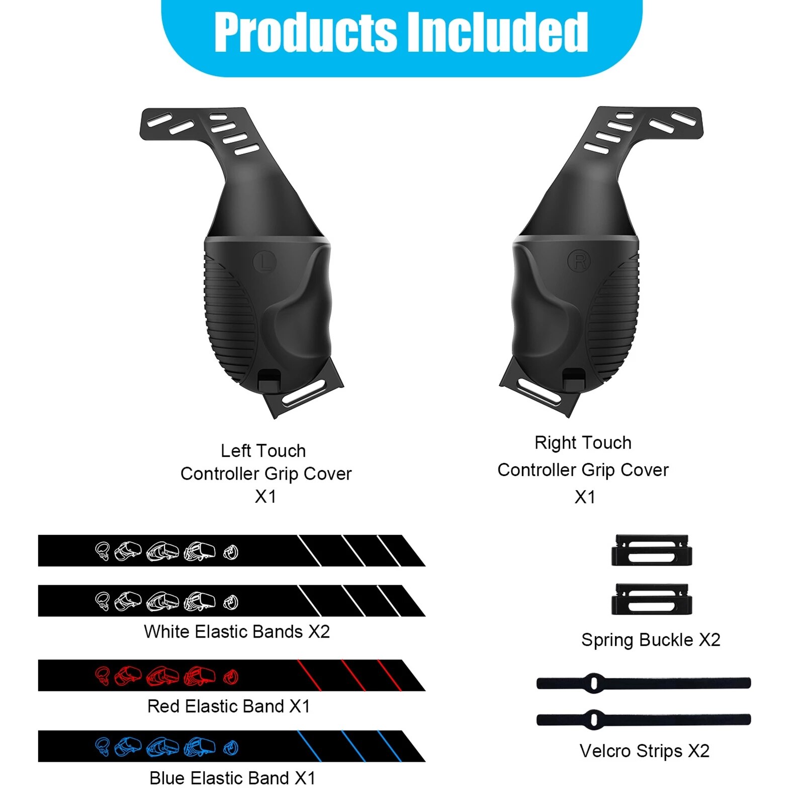 For Oculus Quest 2 VR Knuckle Strap+Grip Cover+Hand Strap+Thumb Button Cap For Oculus Quest 2 VR Controller Handle Protective