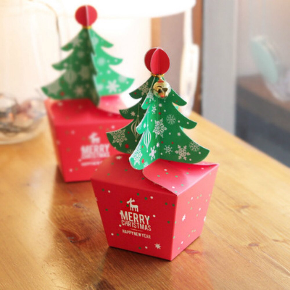 Christmas Tree Modeling Candy Red Boxes Biscuits cookies West Point chocolate package box 12PCS Does not contain bells