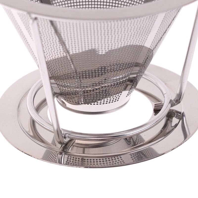 Double Layer Drip Coffee Filter Stainless Steel Reusable Cone Funnel Strainer Coffe Filter Holder