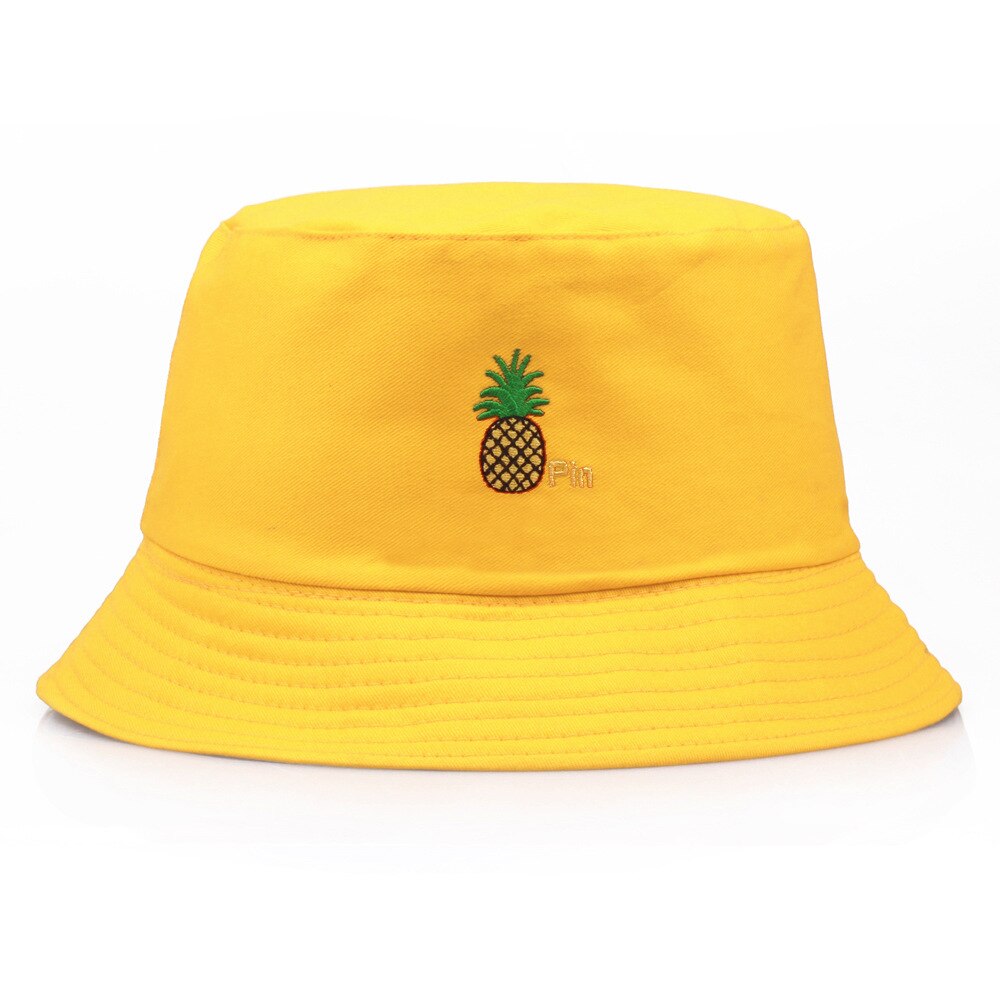 Ananas broderi spand hatte til kvinder mænd panama spand hat harajuku fiskeri fisker hat hip hop cap gorro de pescador: Gul