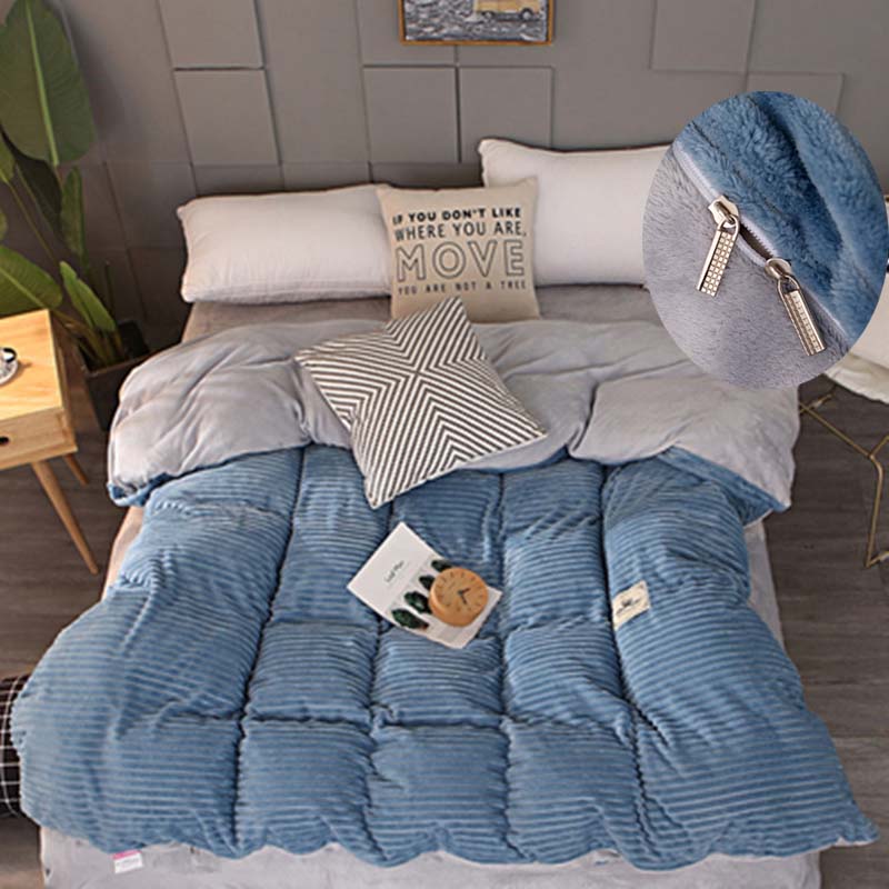 1 pc Flannel Quilt Cover Winter Magic Fleece Duvet Covers Warm Comforter Case Bedding Bag Blue Gray AB Sided Bed Cover Blanket
