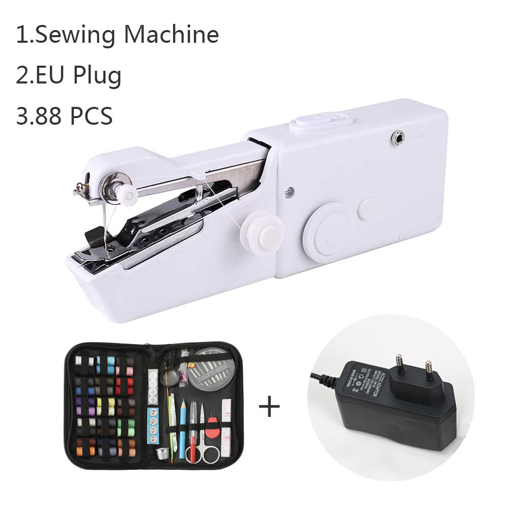 INNE Portable Mini Hand Sewing Machine Household Electric Quick Repair Clothes Straight Stitch Needlework Tool DIY Accessories: EU 88thread White
