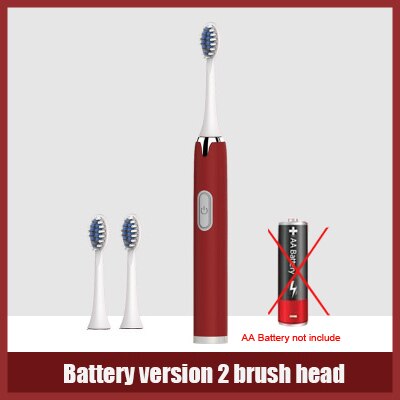 Electronic Toothbrush Washable Whitening Relax Teeth Brush Powerful Sonic Electric Toothbru USB Rechargeable Adult Ultrasonic: Red 3 Heads