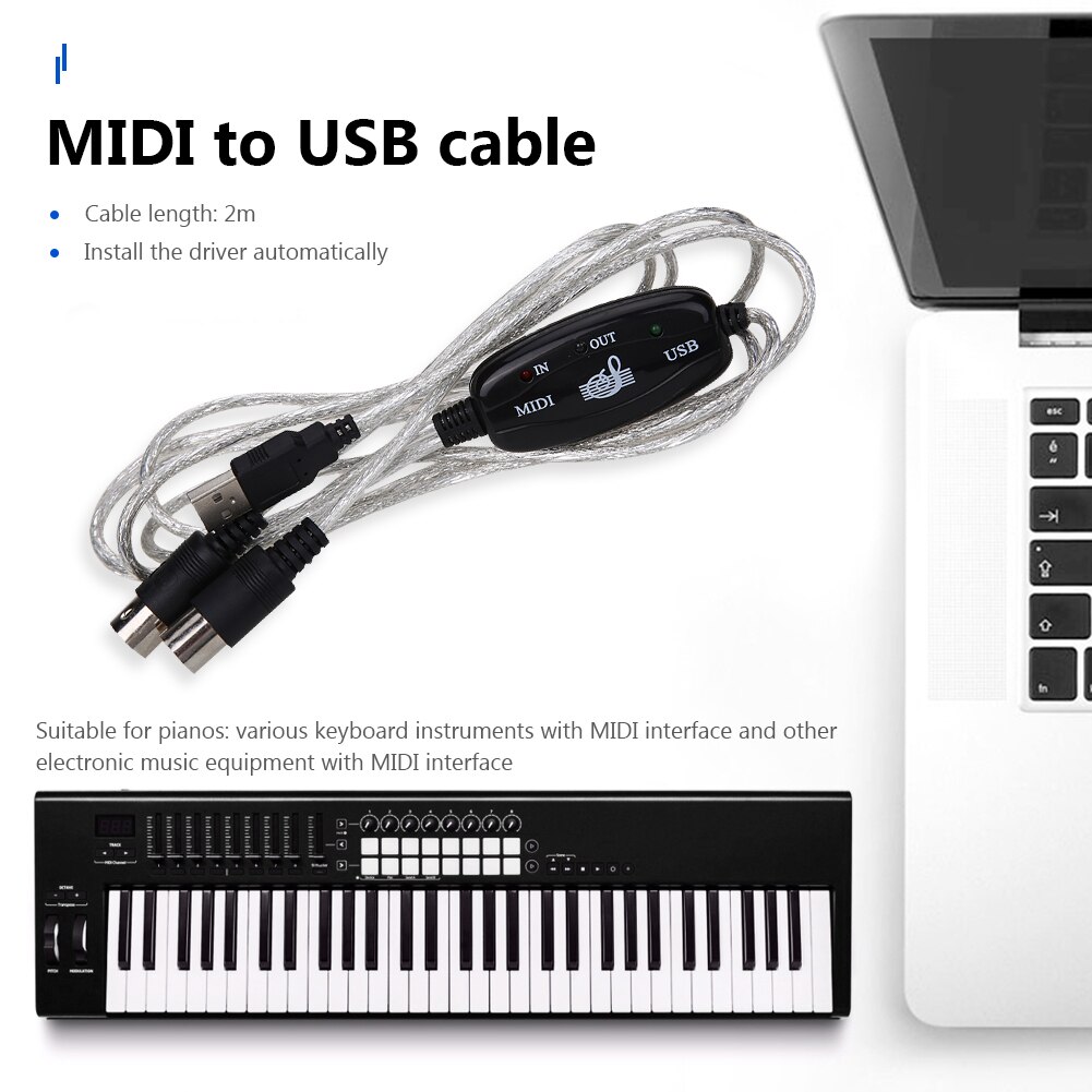 Professionele Usb In-Out Midi Adapter Kabel Pc Naar Music Elektronische Keyboard Converter Cord Ondersteunt Voor Windows 7/ 10/ 98SE/Me: C