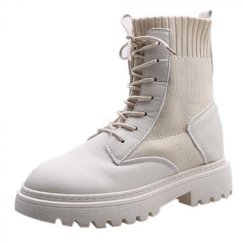 Vrouwen Herfst Winter Laarzen Vrouwen Enkellaars Vrouw Lace Up Platform Dames Ronde Neus Casual Schoenen Vrouwelijke Comfort Schoeisel: Beige / 40