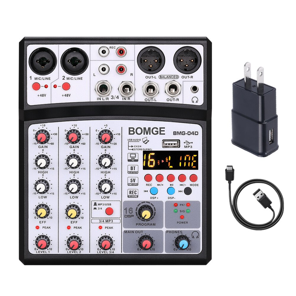 Professionele 4 Kanalen Bt Audio Sound Mixer Multifunctionele Mengen Dj Console Usb 16 Dsp Effecten Mixer Elektrische Muziek Apparatuur