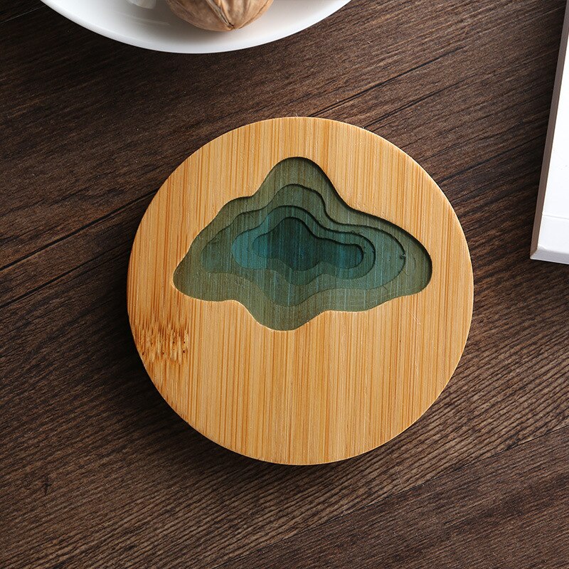5 Pack Wood Coasters Round Ocean Wave Epoxy Resin and Bamboo Coaster Drink Mat Home Decorations: 5pcs-E