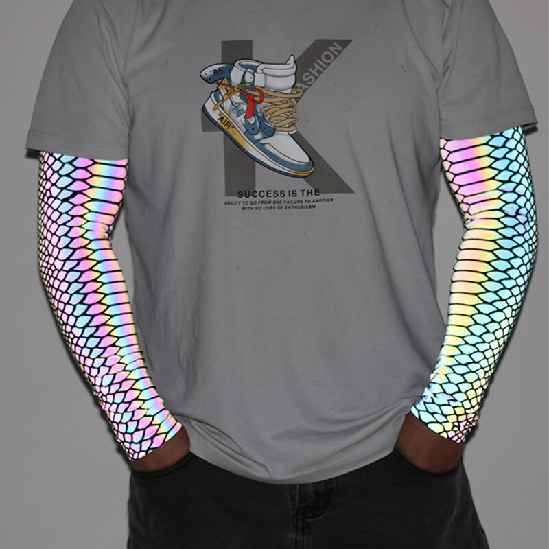 Sports Men Colorful Reflective Sleeves Techwear Sunscreen Cycling Basketball Arm Warmers Breathable Reflect Light Oversleeve