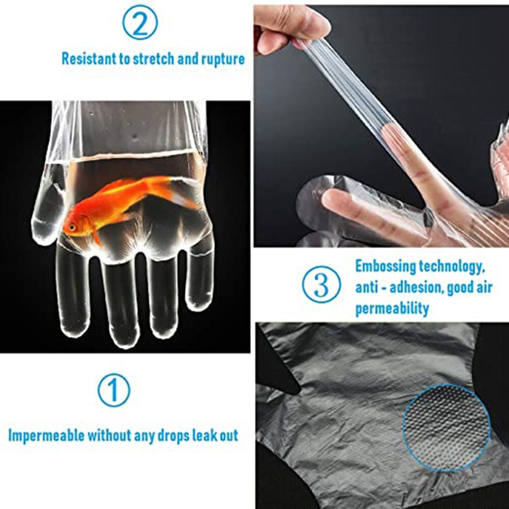 Gants jetables en plastique transparent gants de travail en polyéthylène gants de préparation alimentaire gants sans poudre et Latex 100 pièces