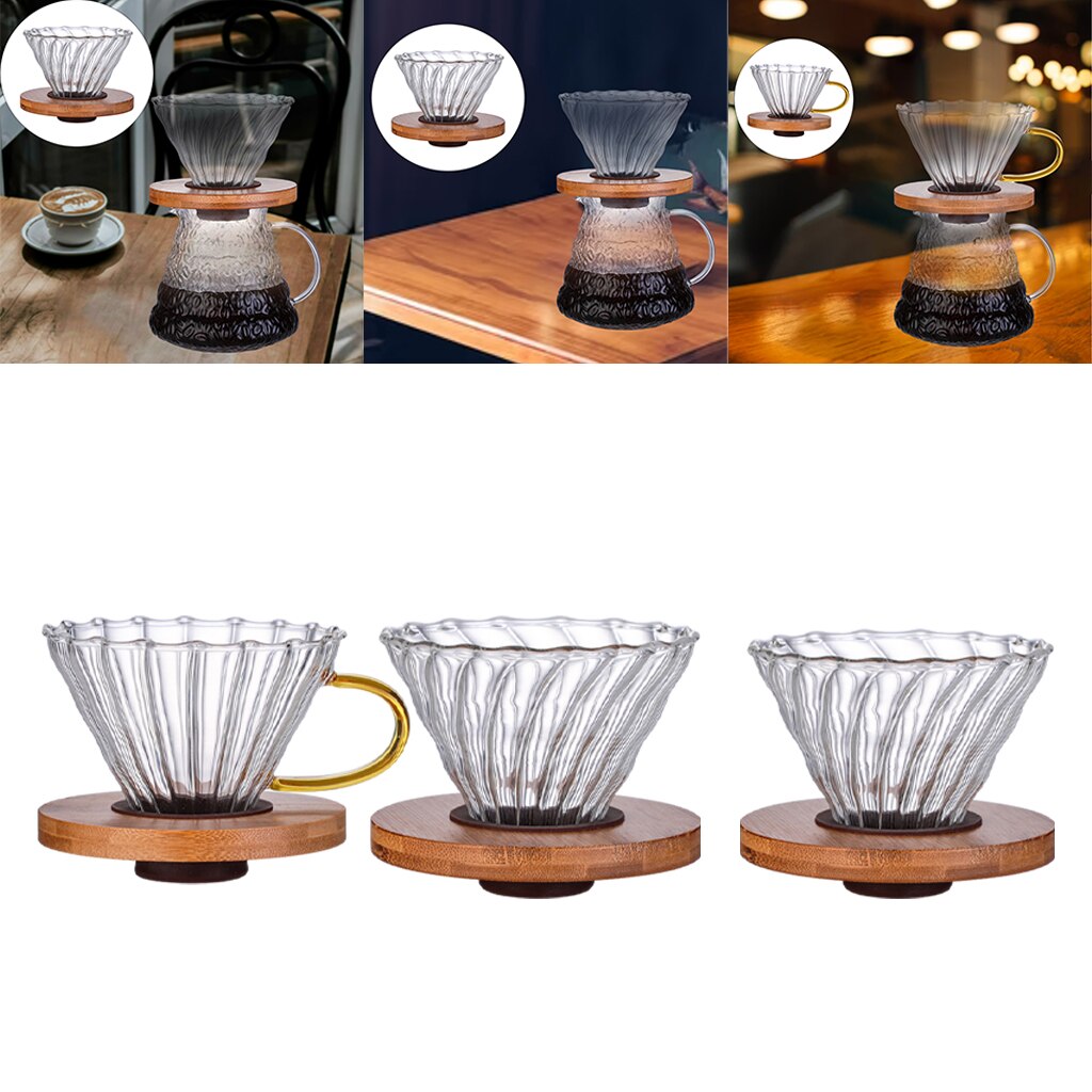 Reusable Glass Coffee Filter Cup Homemade Over Funnel Coffee Maker with Wood Holder Home Coffee Fresh Filter