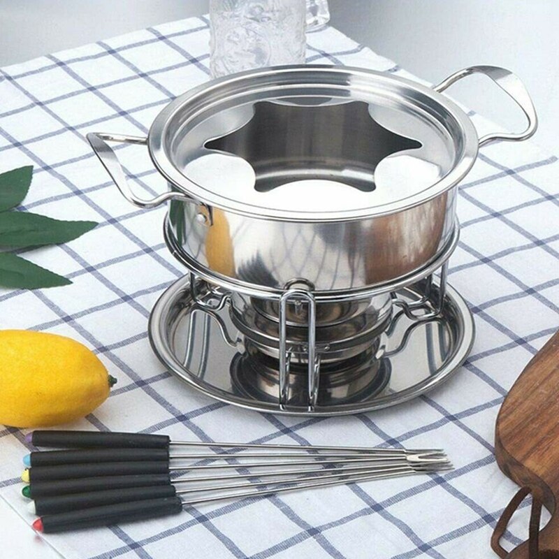 10-Piece Set Stainless Steel Cheese Ice Cream Chocolate Pot Fondue Set Kitchen Accessories for Home Buffet Party