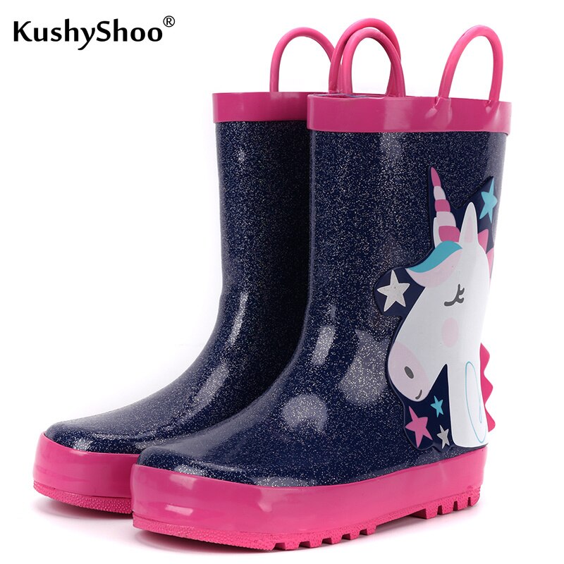 KushyShoo Children&#39;s Rain Boots 3D Star Unicorn Rain Boots Kids Water Boots Waterproof Toddler Girl Boots Rubber Boots