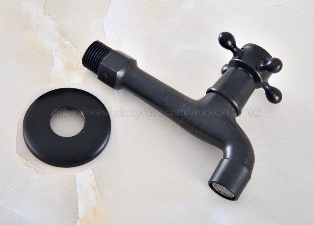 Zwarte Olie Gewreven Messing Cross Handvat Muurbevestiging Mop Zwembad Water Tap Kraan Enkel Handvat Koud Water Kraan zav346