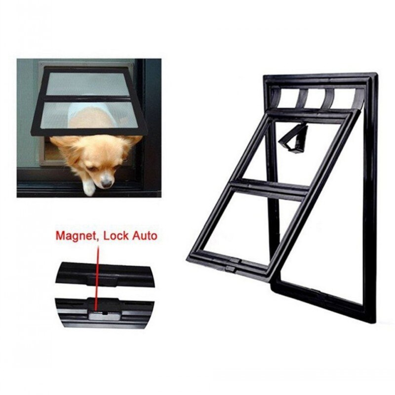 Pet Cat Door Lockable Plastic Small Large Dogs Gates 46*35CM Screen Window Security Flap Gates Pet Tunnel Dog Fence