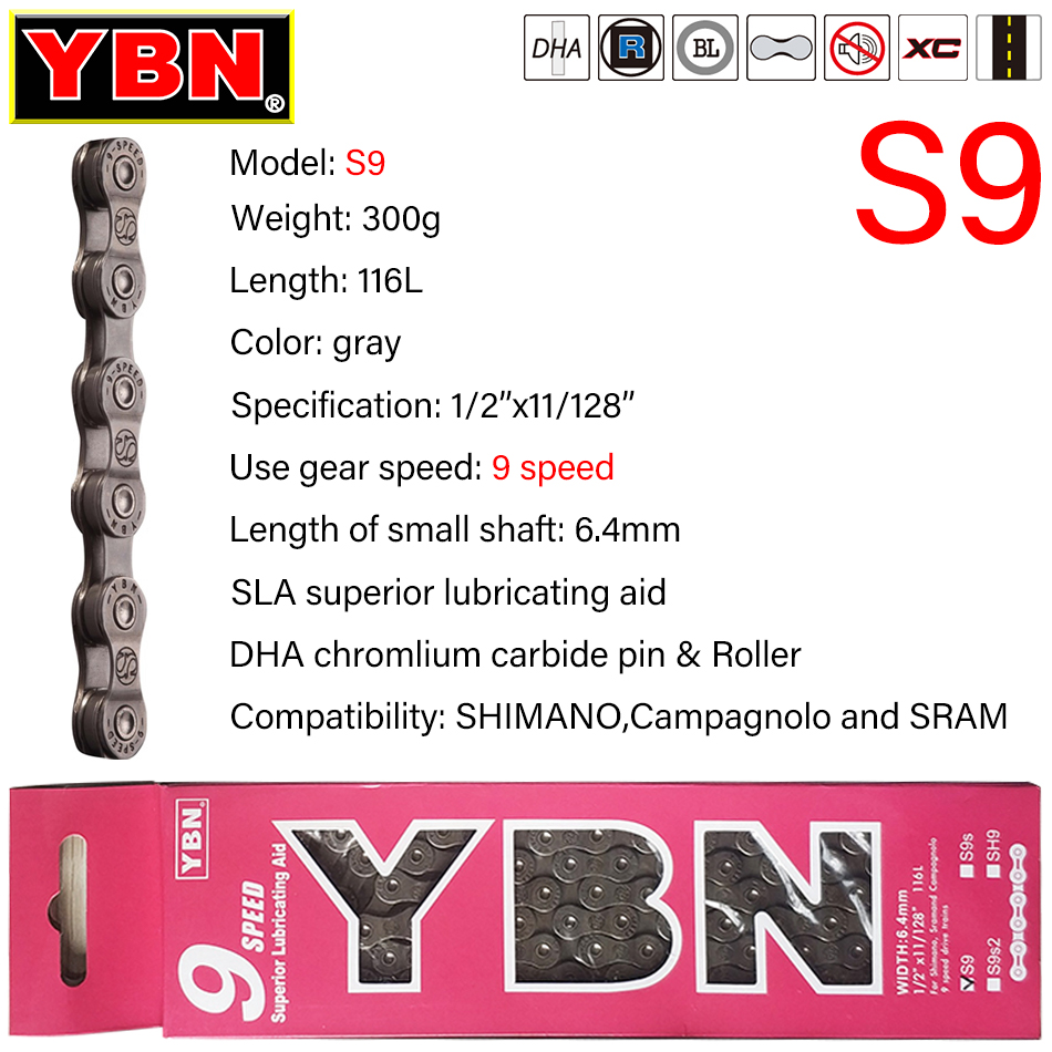 YBN-cadena para bicicleta de montaña, 8/9/10/1/12 velocidades, compatible con SRAM SHIMANO, sin empaquetar: 9 Speed S9 Boxed