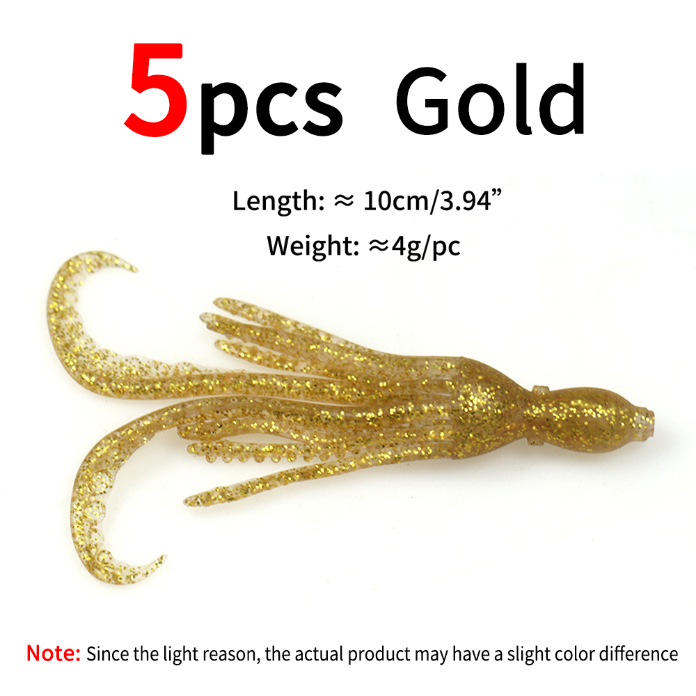 ELLLV 5 uds 10cm/4g cebo de calamar pulpo Fluo pargo de agua salada Pesca señuelo suave Material TPR Kabura Pesca Wobbler aparejos de Pesca: Negro