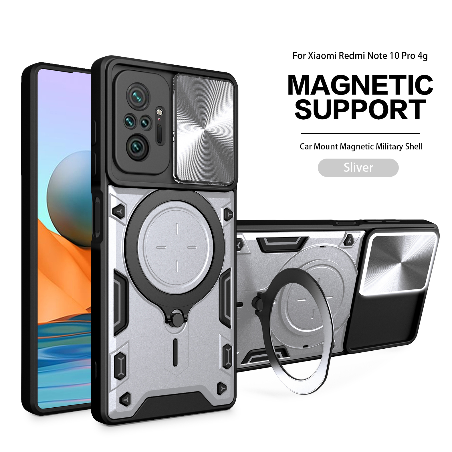 Magsafe Magnetic Camera protection case For Redmi Note 10 Pro 10s Armor Hybrid Metal Ring Back Cover For Redmi 10A 11A 9T 9C NFC: Nylon / BRIGHT PINK