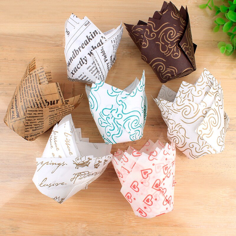 50Pcs Tulip Muffin Cupcake Paper Cups Oilproof Cupcake Liner Bakken Muffin Box Cup Cake Decorating Tool Muffin Wrap Gevallen