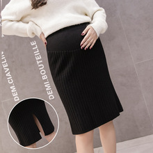 Efterår / vinter gravide kvinder mave nederdele ensfarvet justerbar talje barsel strik nederdele tilbage split knælange nederdele