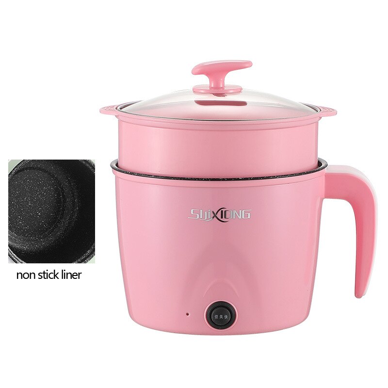 Electric Cooker 1.8L Electric Multicooker 220V Household Pot for 1-2 People Rice Cooker Single/Double Layer Non-stick Pan: Pink with Steamer / AU