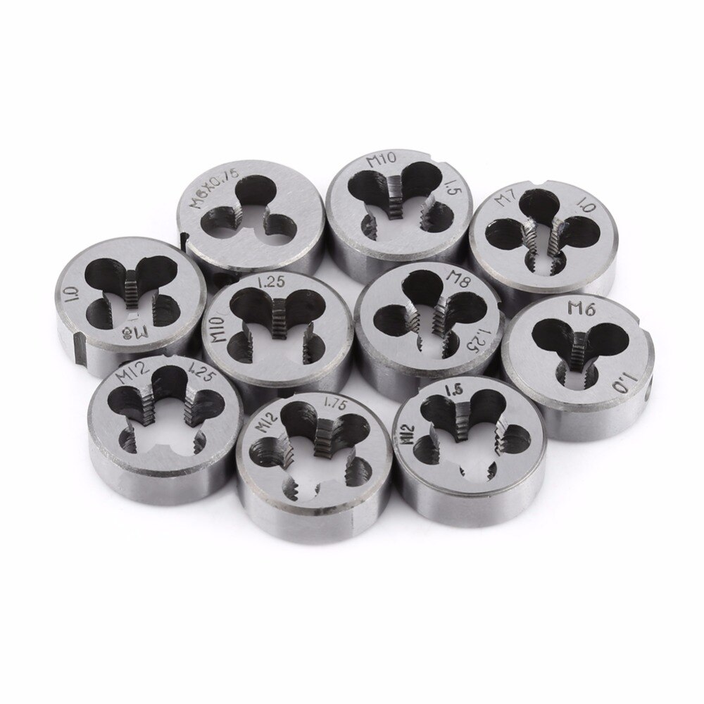 11PCS/Set Bearing Steel Die Wrench Sets Circular Die Kit Screw Thread Taps and Die Hand Tapping Tools Screw Tap Die Wrench Kit