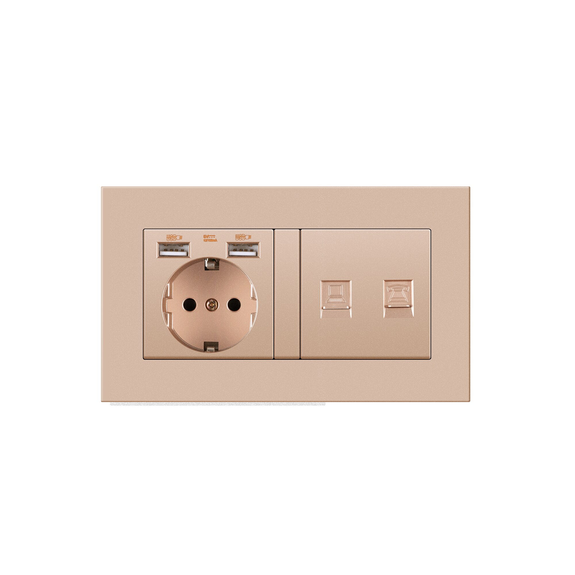 Germany home Wall Power Socket With DIY socket RJ45 switch TV computer Retardant PC panel 146*86mm Electricity outlet,GOLD