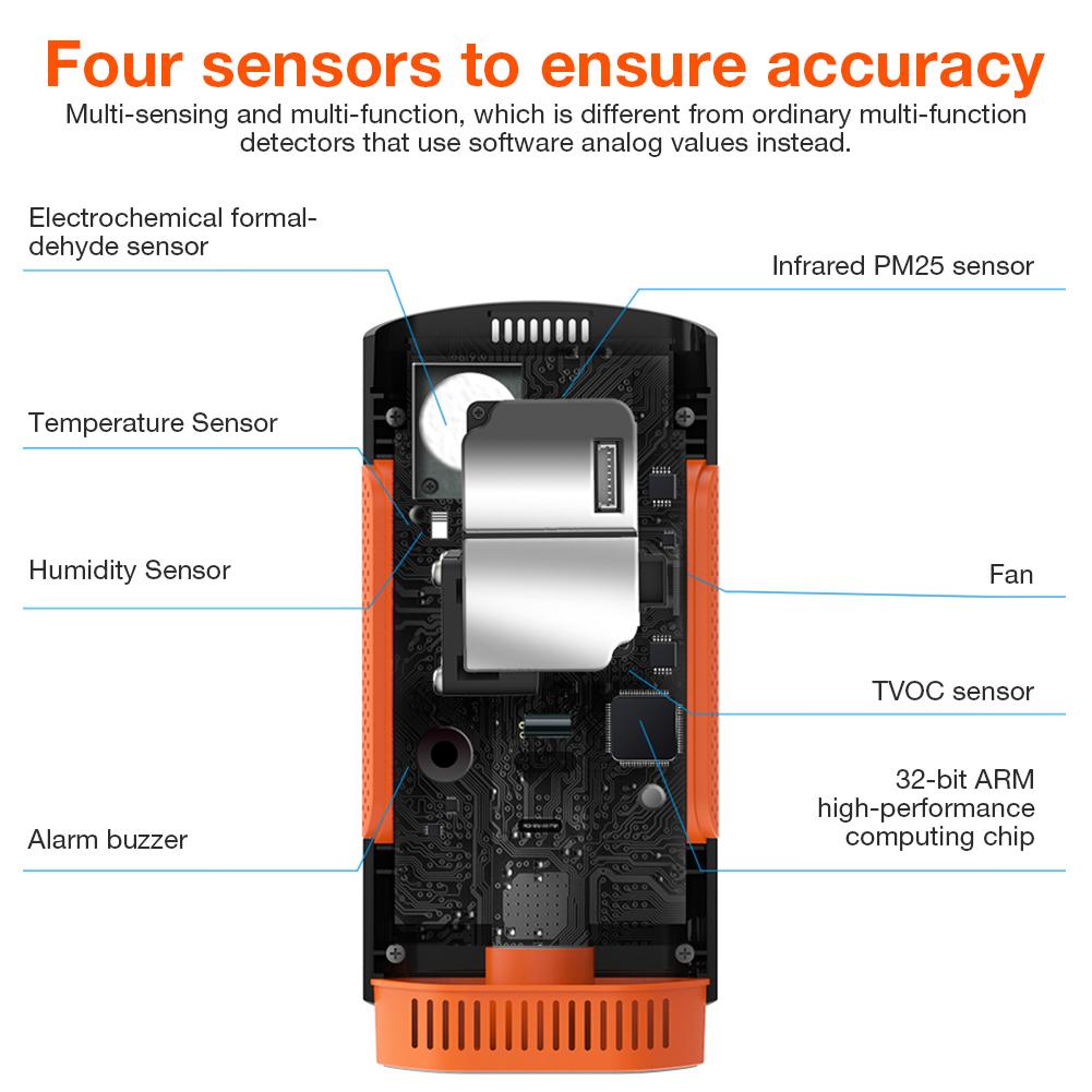 Air Monitor Portable Display Formaldehyde Detector Air Pollution Meter Micro Dust HCHO TVOC PM2.5/PM10 Tester 5V/1A